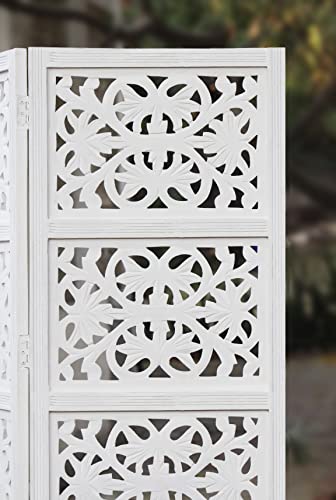 4 Panel Folding Wood Room Divider, Antique Brown, 72 x 80 P209