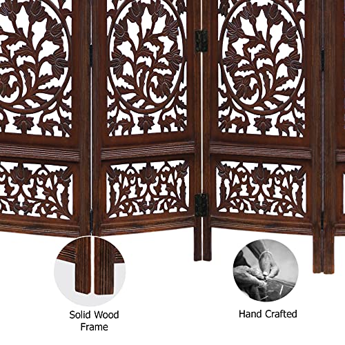 4 Panel Folding Wood Room Divider, Antique Brown, 72 x 80 P209