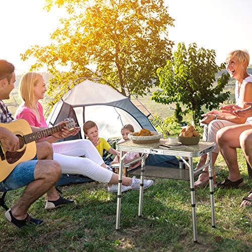 Adjustable Height Small Folding Camping Table with Mesh Layer B206