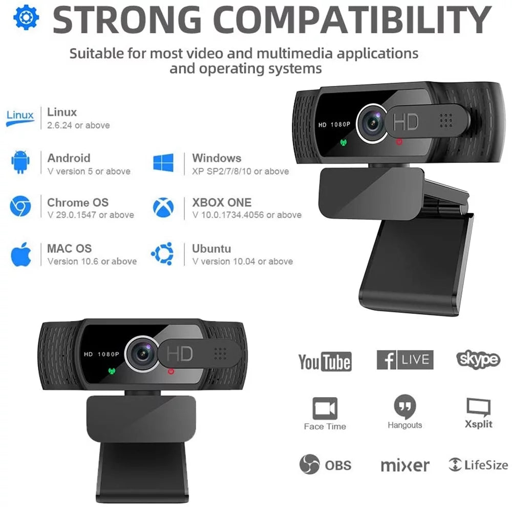 Webcam with Microphone, 1080P HD, Privacy Shutter and Tripod Stand K591566
