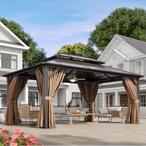 12x16 Hardtop Gazebo with Netting and Curtains for Patio K27275