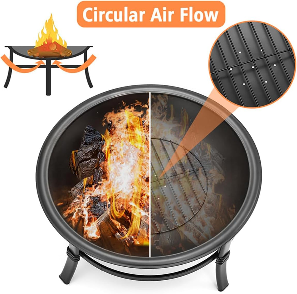 Outdoor Wood Burning Fire Pit with Spark Screen and Log Grate M2142