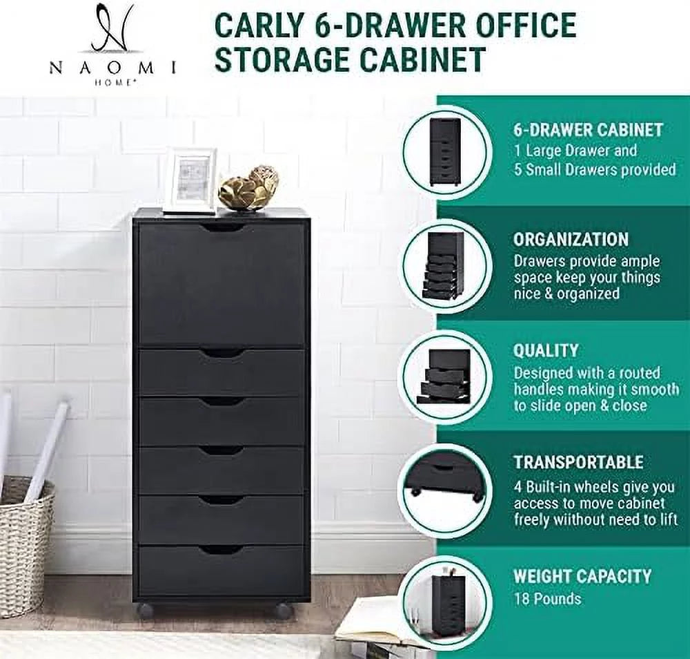 6-Drawer Mobile File Cabinet for Home Office P231