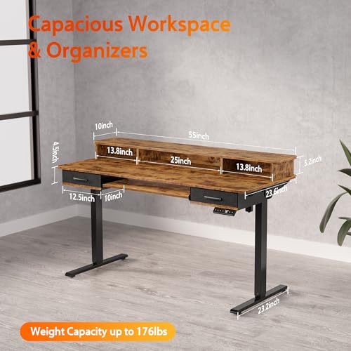 Electric Standing Desk with 2 Drawers, Height Adjustable for Home Office W495