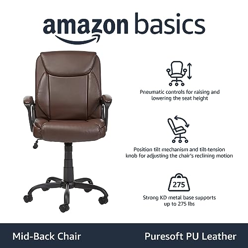 Mid-Back Height Adjustable Office Desk Chair with Armrest, Black R860779