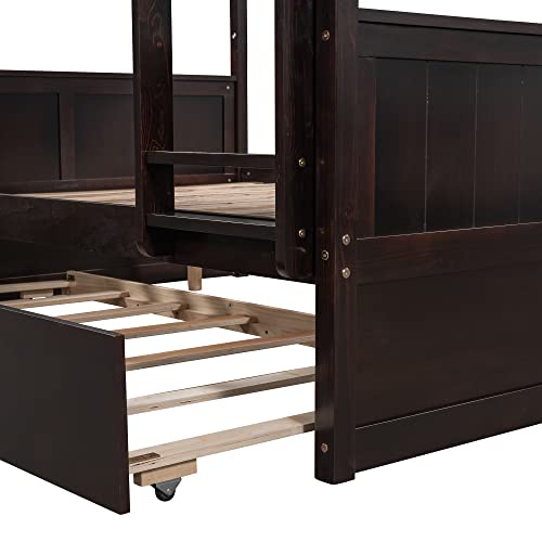 Twin Over Full Bunk Bed with Slide and Stairs for Kids I642