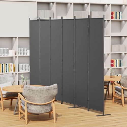 8-Panel 6 ft Tall Indoor Folding Room Divider, Portable Privacy Screen, Freestanding Partition, Dark Grey G253901