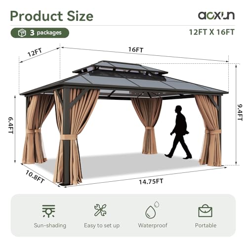 12x16 Hardtop Gazebo with Netting and Curtains for Patio K27275