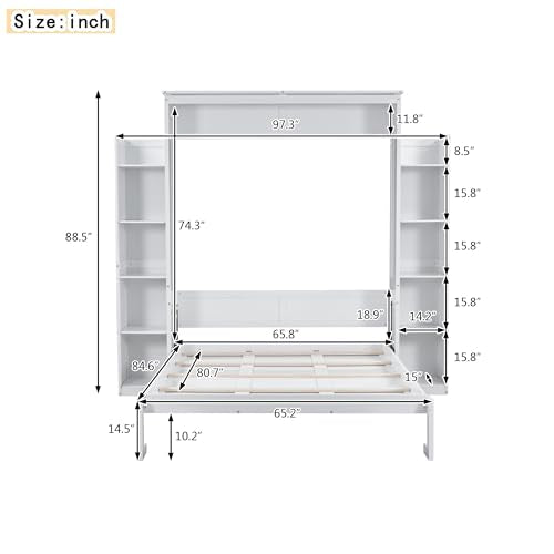 Queen Size Murphy Bed with 2 Cabinets and LED Lights T976