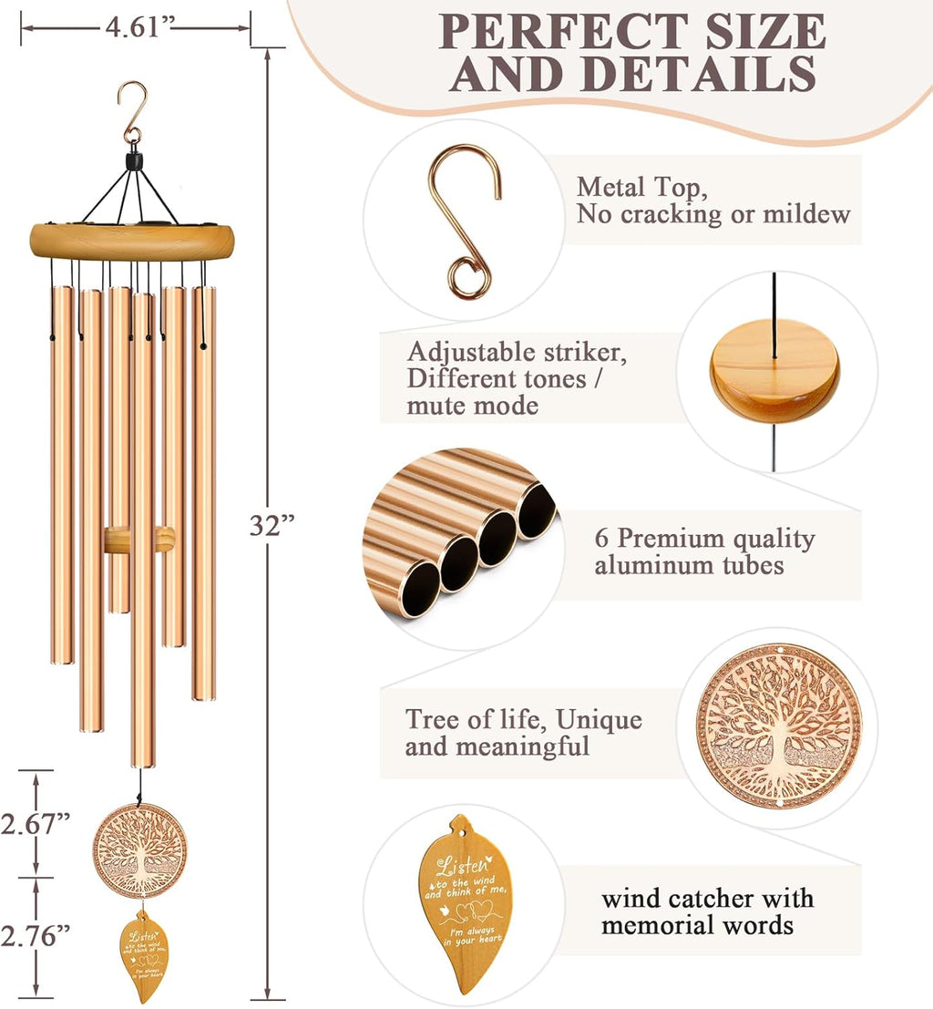 Tree of Life Deep Tone Memorial Wind Chimes for Loss of Loved One K59700