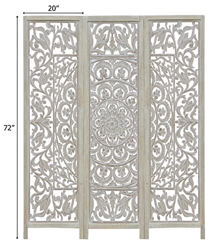 4 Panel Folding Wood Room Divider, Antique Brown, 72 x 80 P209
