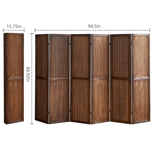 Wooden Pegboard Room Divider with Folding Privacy Screen, 5.6Ft, Light Brown D937870