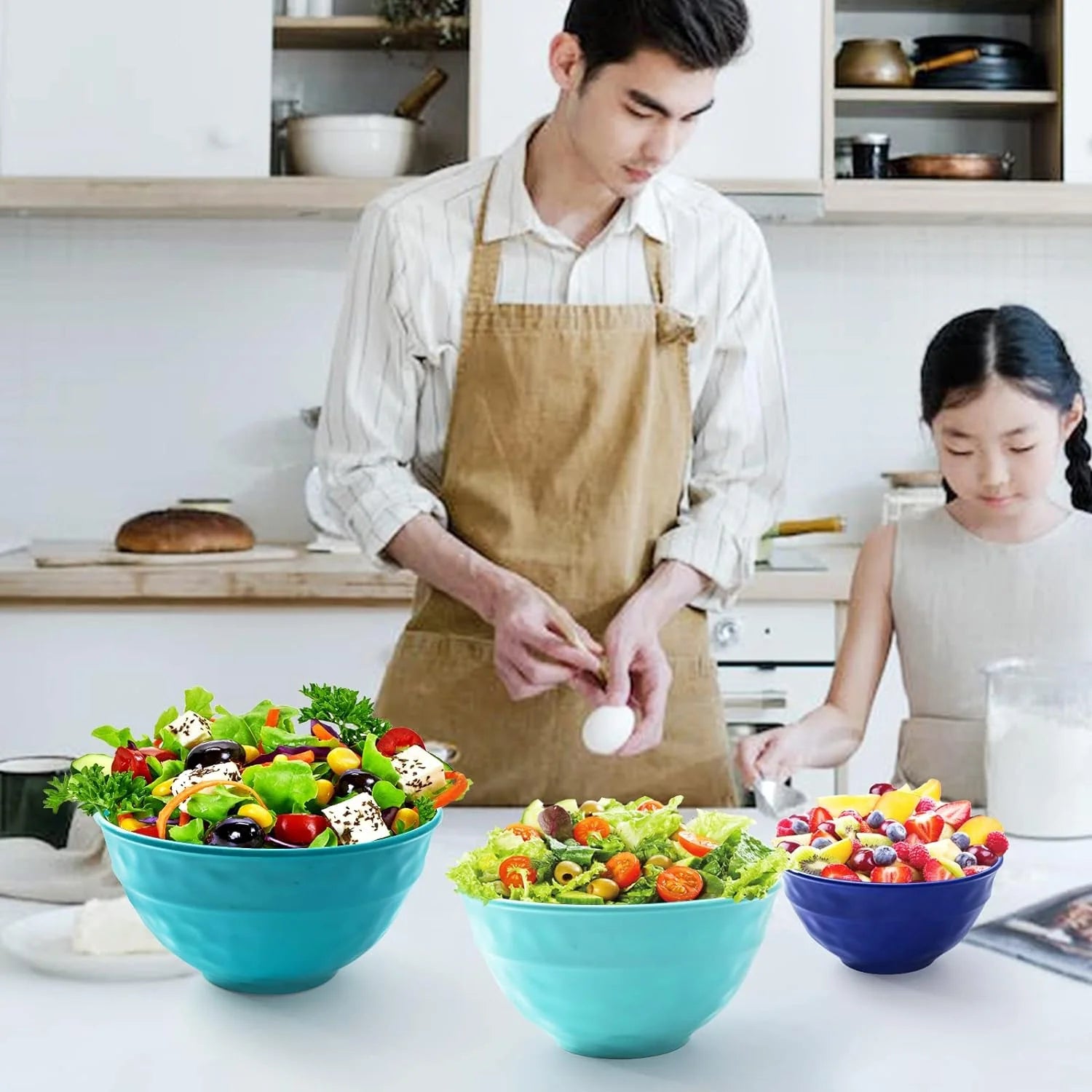 Melamine Mixing Bowl Set with Lids, 3-Piece Nesting Bowls, Dishwasher Safe G6831