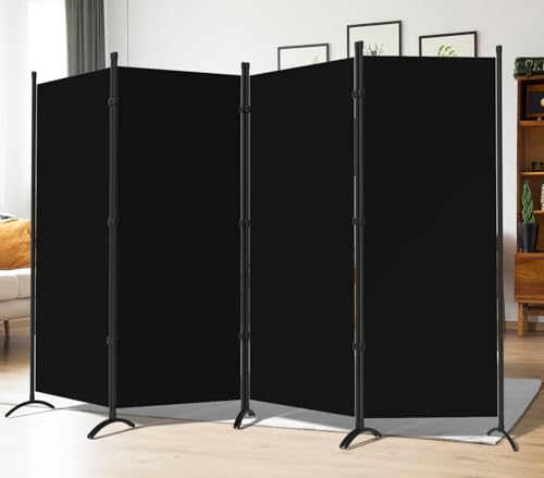 4 Panel Folding Room Divider Privacy Screen with Steel Frame F2996
