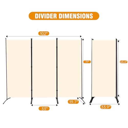 Room Divider Screen 3 Panel Folding Partition with Metal Frame, Grey N348