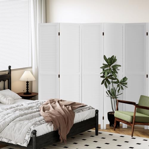 6 Panel Wood Room Divider Privacy Screen Freestanding White U13428