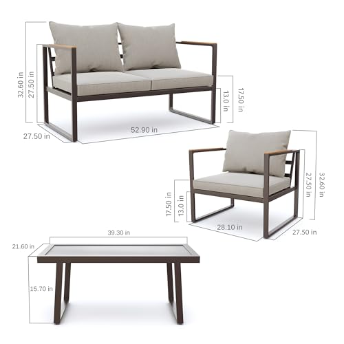 4-Piece Outdoor Patio Furniture Set with Sofa and Tempered Glass Table B6490