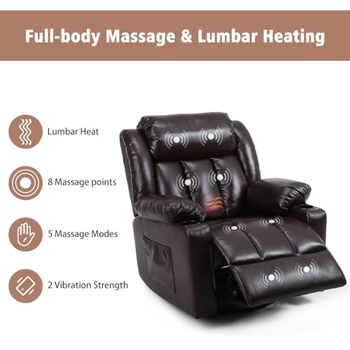 Swivel Recliner Chair with Massage and Heat, Fabric Upholstery, Lime Gray Y550941