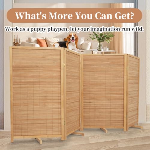 Bamboo Room Divider 4 Panel Freestanding Folding Privacy Screen T33053