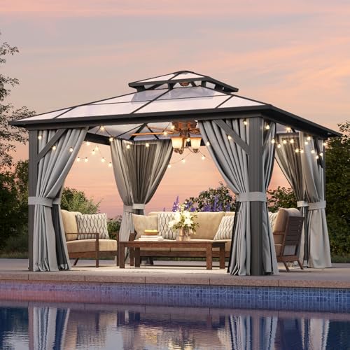 12x16 Hardtop Gazebo with Netting and Curtains for Patio K27275