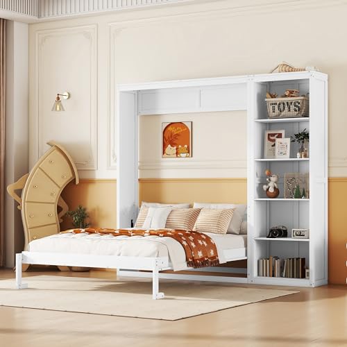 Queen Size Murphy Bed with Cabinet and LED Lights M1232