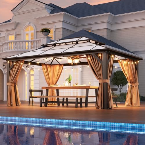 12x16 Hardtop Gazebo with Netting and Curtains for Patio K27275