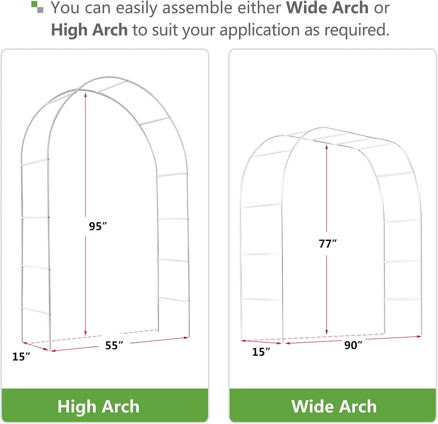 Steel Garden Arch Arbor Trellis for Climbing Plants, White R465403