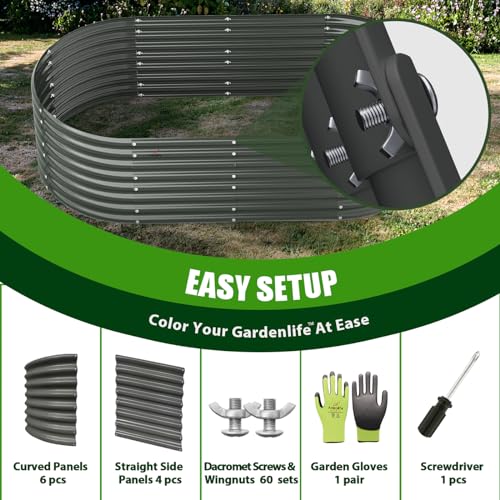 Galvanized Raised Garden Bed Oval Metal Planter Box for Vegetables Flowers U63502
