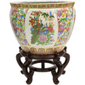 Oriental Furniture 13.5" Everyday Satsuma Birds & Flowers Porcelain Fishbowl Porcelain Decorative Figurine