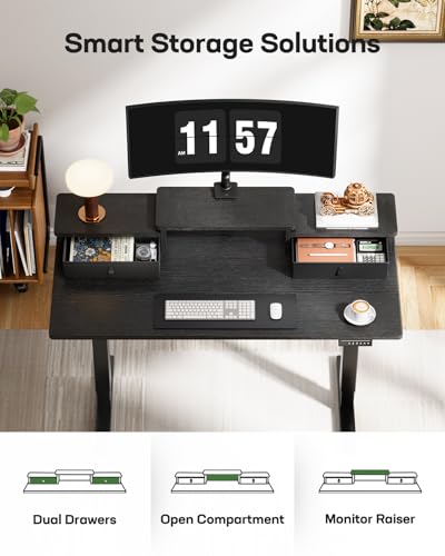 Electric Standing Desk with Drawers, Height Adjustable, Black C6615