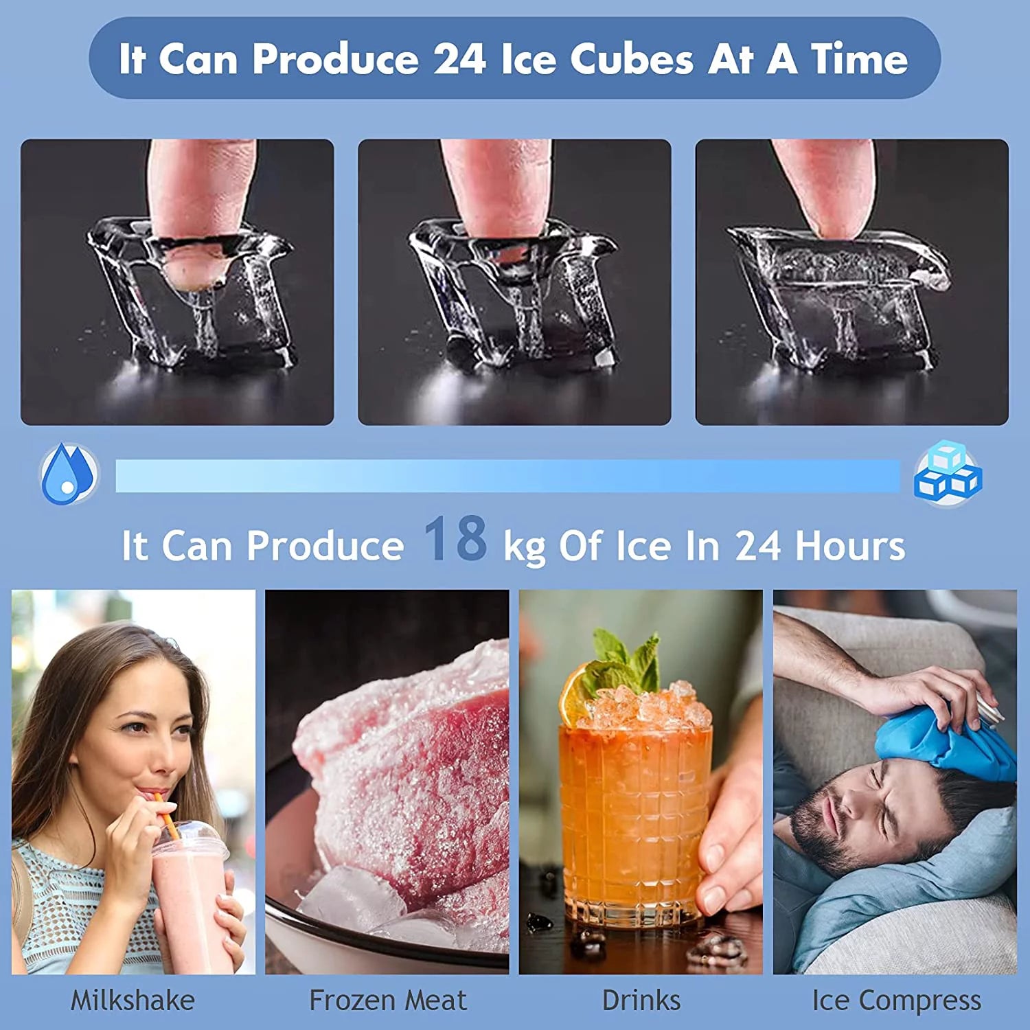 Countertop Ice Maker Machine, 45 Lbs/24H, Compact with Ice Scoop & Basket U53641