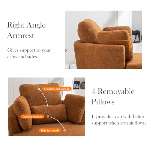 Oversized Swivel Barrel Chair with Ottoman, Chenille, Beige M813