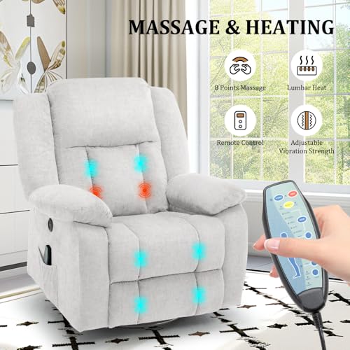 Swivel Glider Recliner Chair with Massage and Heating U99902