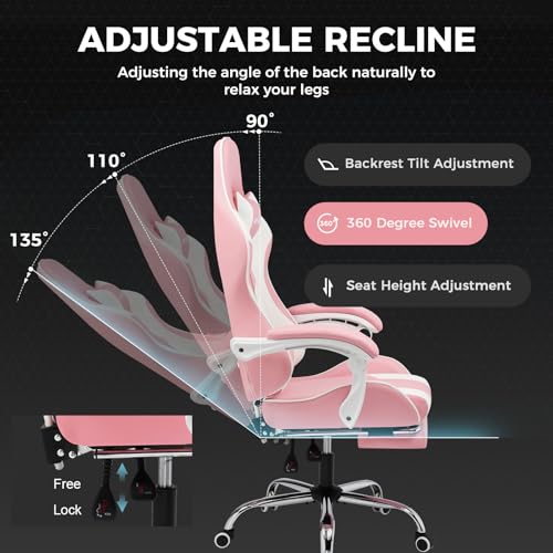 Gaming Chair with Footrest and Lumbar Support, Height Adjustable, Blue Y9034