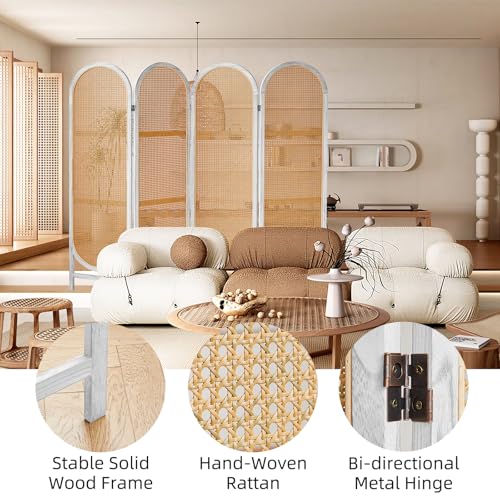Foldable Wooden Room Divider, Hand-Woven Rattan Privacy Screen Q240970