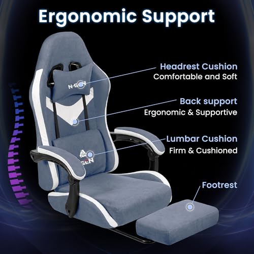 Gaming Chair with Footrest Lumbar Support High Back Recliner Ergonomic Leather L124