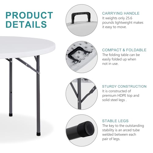 Portable 4 Foot Plastic Folding Table, Indoor Outdoor Heavy Duty, White Y15191