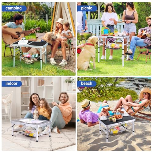 Adjustable Height Small Folding Camping Table with Mesh Layer B206