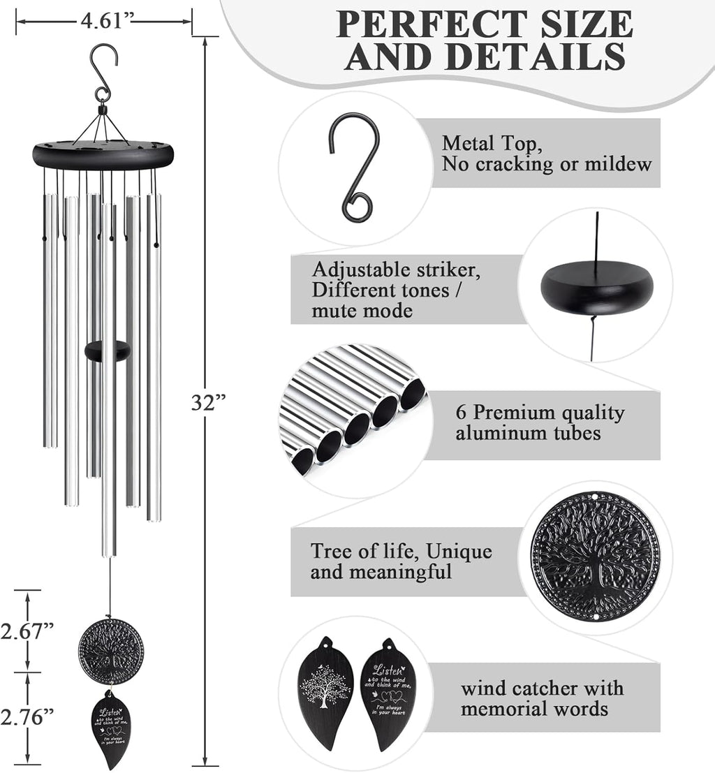 Tree of Life Deep Tone Memorial Wind Chimes for Loss of Loved One D391