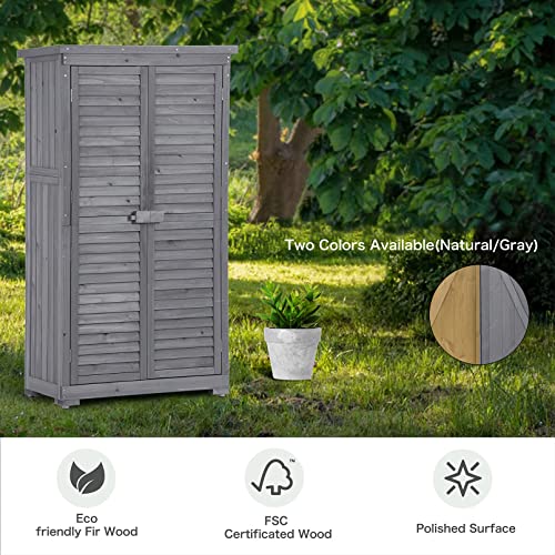 Outdoor Wood Storage Cabinet with Shelves for Garden and Patio S33670