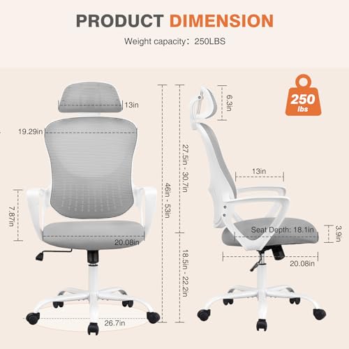 Ergonomic High-Back Mesh Rolling Desk Chair with Adjustable Headrest, Pink S9181