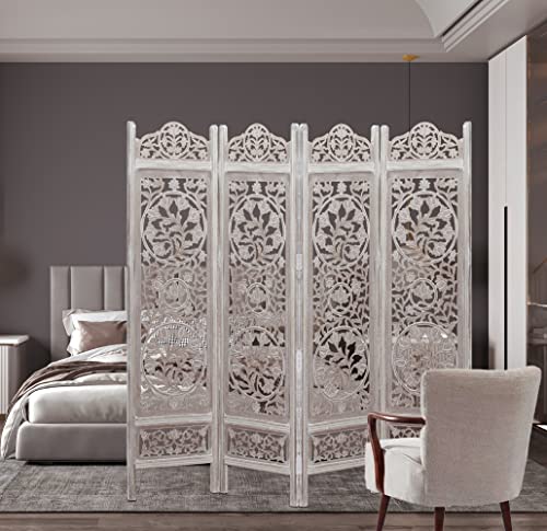 4 Panel Folding Wood Room Divider, Antique Brown, 72 x 80 P209