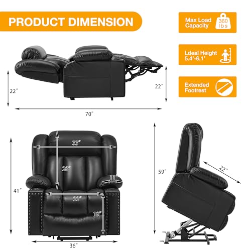 Large Power Lift Recliner Chair for Elderly with Heat and Massage, USB Port, Dark Brown O650