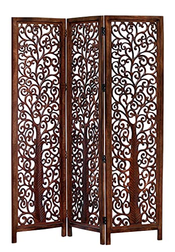 4 Panel Folding Wood Room Divider, Antique Brown, 72 x 80 P209