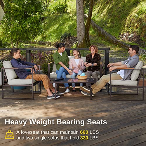 4-Piece Outdoor Patio Furniture Set with Sofa and Tempered Glass Table B6490