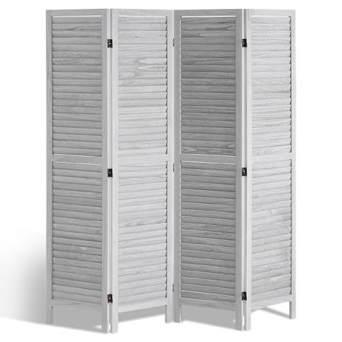VEVOR Wood Room Divider, 4 Panel Folding Privacy Screen, 66.9 Inches Tall Indoor Wooden Partition, Portable Decoration Screen, for Room Separation, Home, Office, Restaurant & Bedroom (Light Grey)