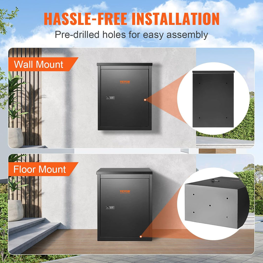 Package Delivery Box for Outside, Galvanized Steel Wall Mount with Coded Lock Y816855