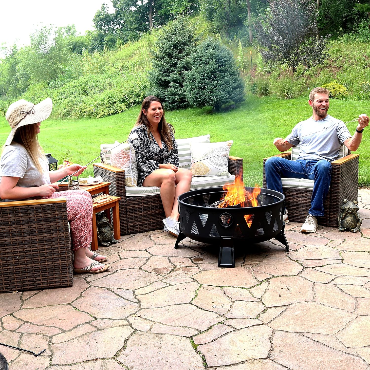 Steel Wood-Burning Fire Pit with Poker and Spark Screen C63927