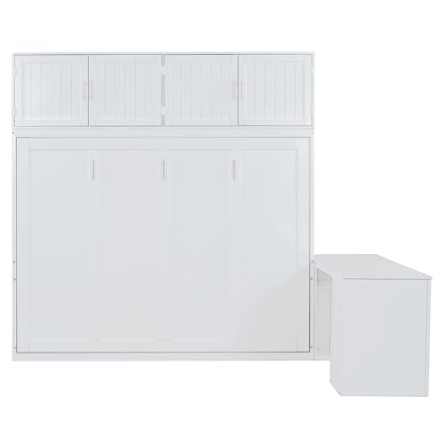 Twin Murphy Bed with Closet, Drawers & Desk, White Q211