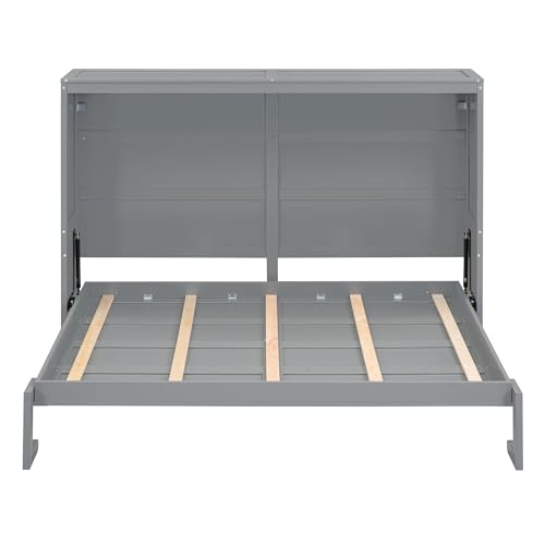 Modern Farmhouse Solid Wood Murphy Cabinet Bed Queen Gray B72702